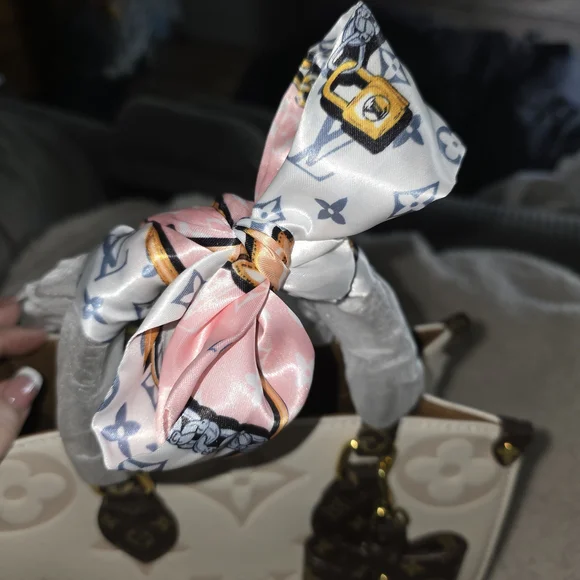 Cream and Brown Monogram Tote with Scarf AND CHARM 10x8 - Picture 8 of 12